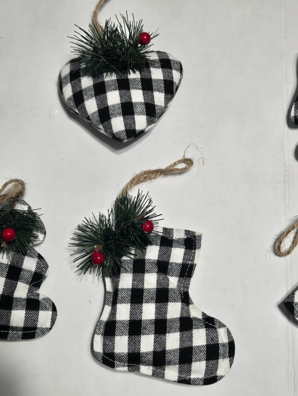 Set of 12 Holiday Style Buffalo Plaid Christmas Ornaments